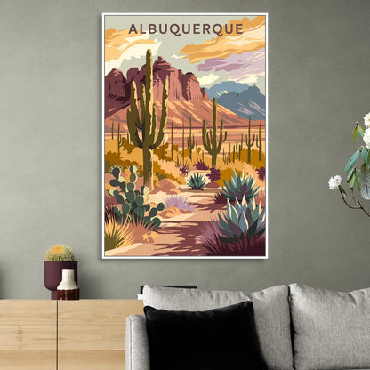 Albuquerque Desert Landscape Sitting Room - White Canvas Wall Art