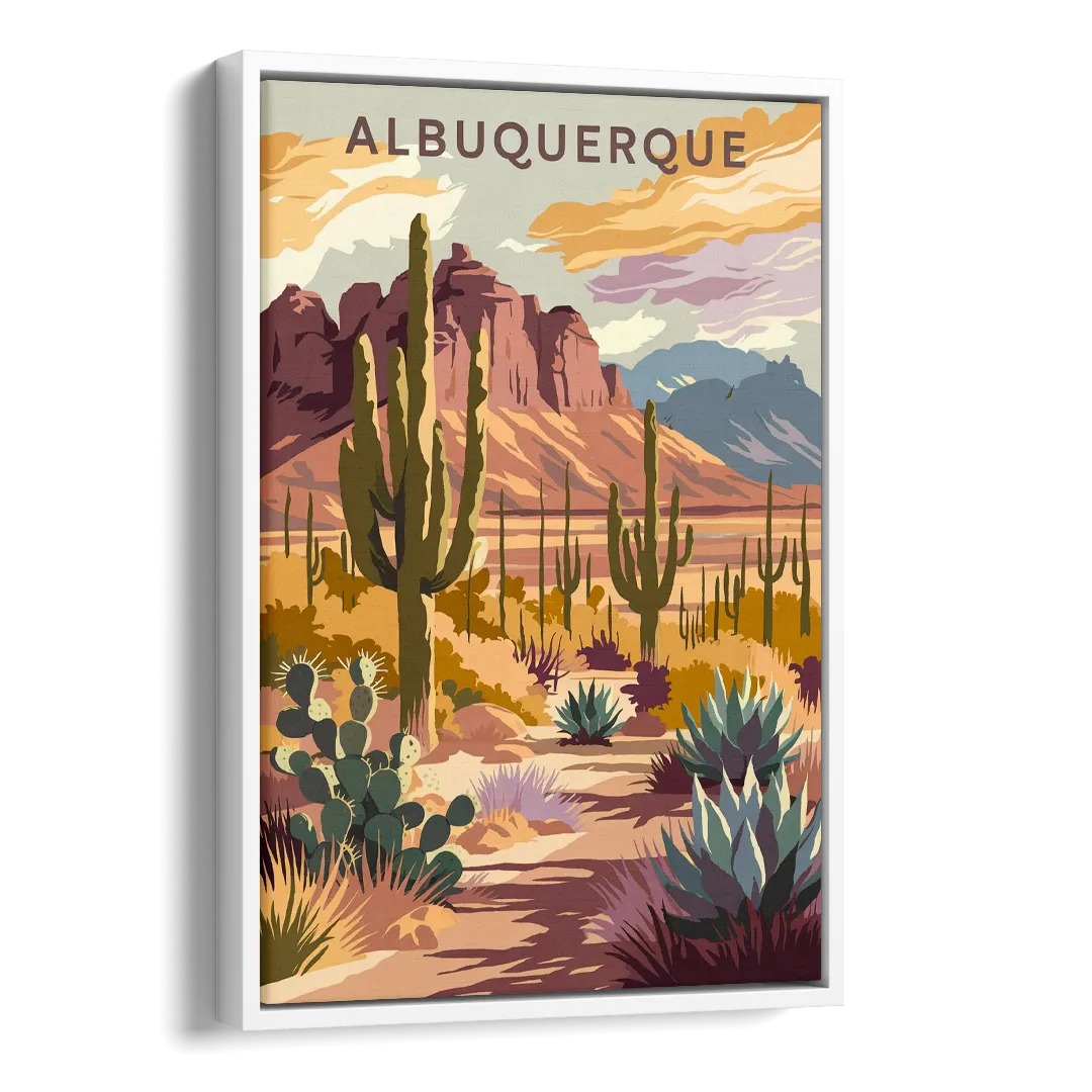 Albuquerque Desert Landscape Side - White Canvas Wall Art