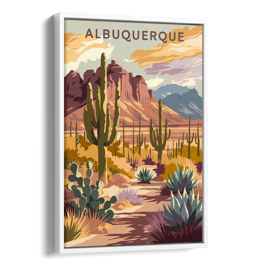 Albuquerque Desert Landscape Side - White Canvas Wall Art