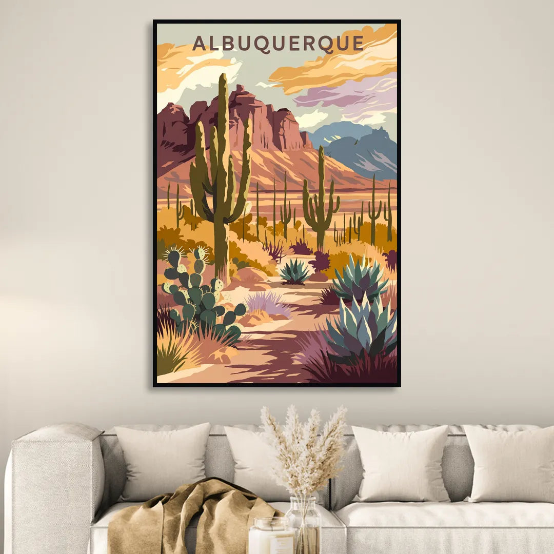 Albuquerque Desert Landscape Living Room - Black Canvas Wall Art