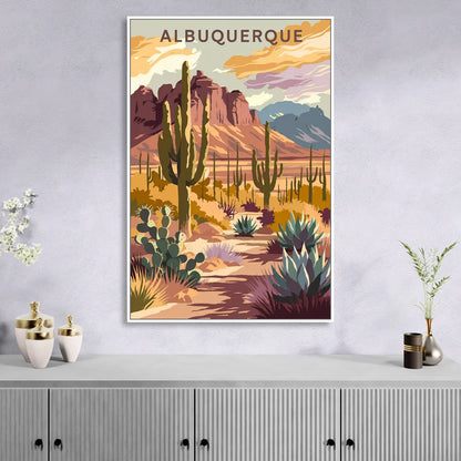 Albuquerque Desert Landscape Living Room - White Canvas Wall Art