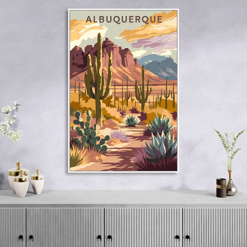 Albuquerque Desert Landscape Living Room - White Canvas Wall Art