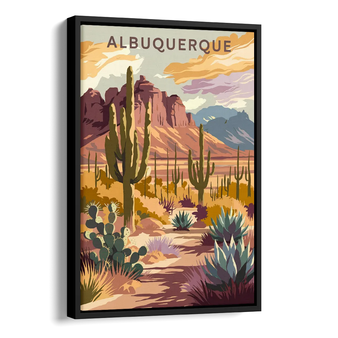 Albuquerque Desert Landscape Side - Black Canvas Wall Art