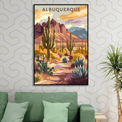 Albuquerque Desert Landscape Sitting Room - Black Canvas Wall Art