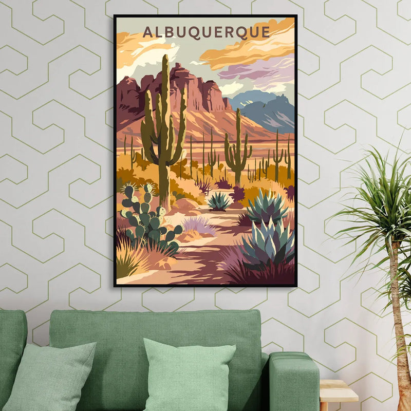 Albuquerque Desert Landscape Sitting Room - Black Canvas Wall Art