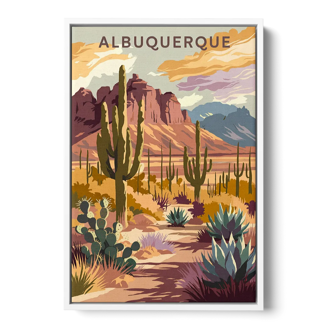 Albuquerque Desert Landscape Front - White Canvas Wall Art
