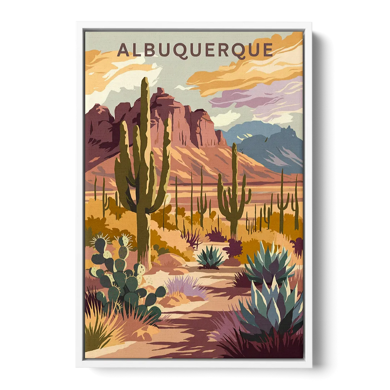 Albuquerque Desert Landscape Front - White Canvas Wall Art