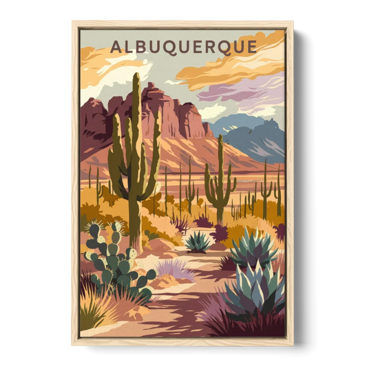 Albuquerque Desert Landscape - Oak Framed Canvas Wall Art - Front