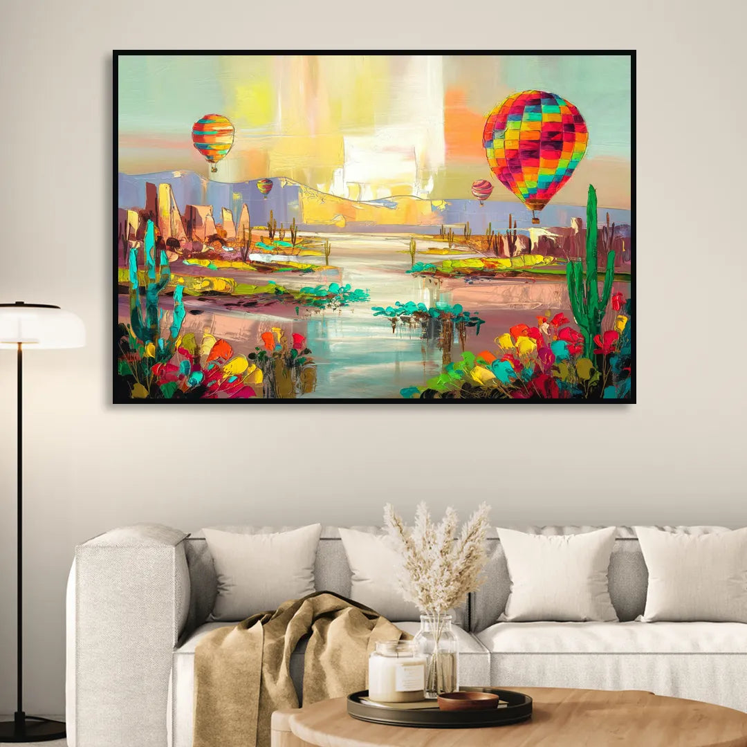 Albuquerque Hot Air Balloons Sitting Room - Black Canvas Wall Art