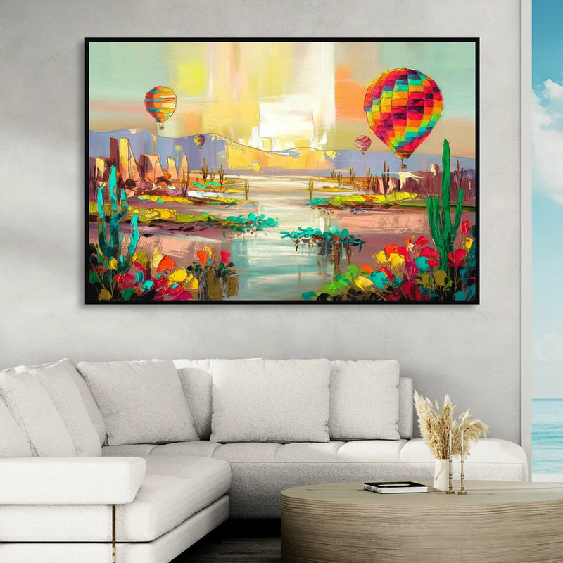 Albuquerque Hot Air Balloons Living Room - Black Canvas Wall Art