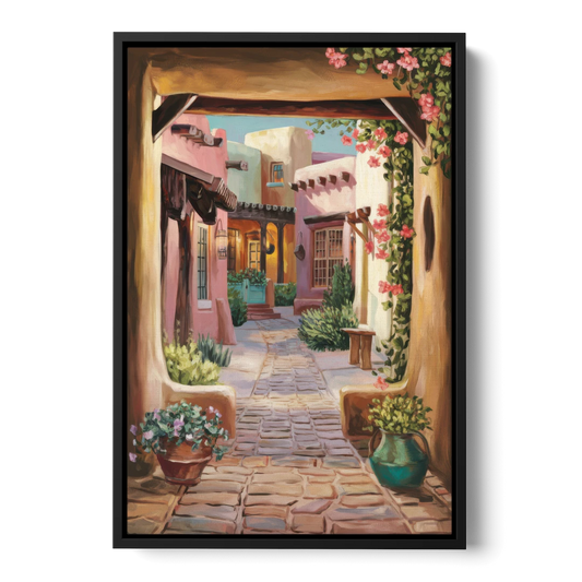 Albuquerque Old Town Charm - Black Framed Canvas Wall Art - Front