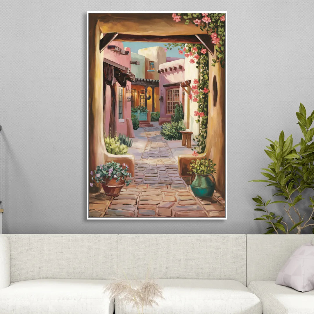 Albuquerque Old Town Charm Living Room - White Canvas Wall Art