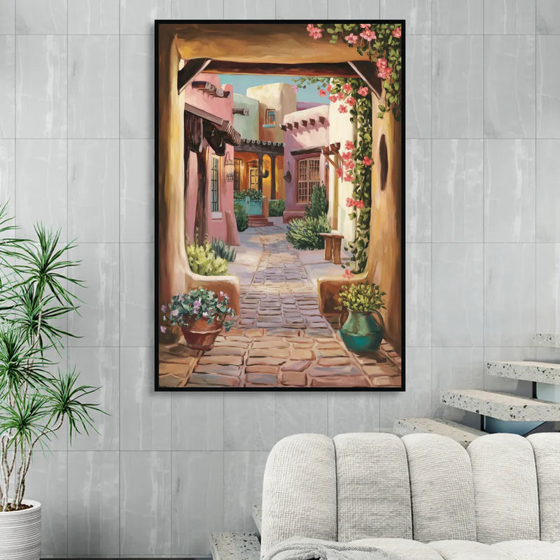 Albuquerque Old Town Charm Living Room - Black Canvas Wall Art