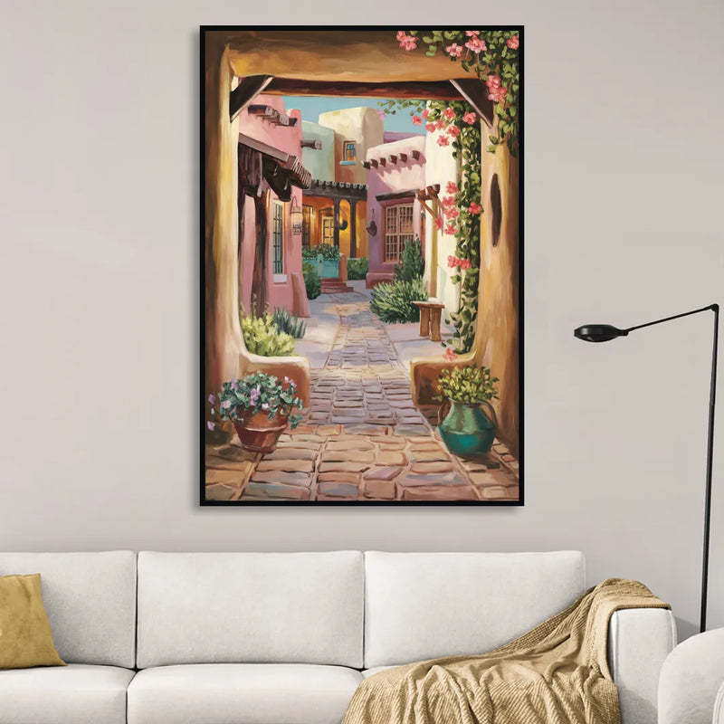 Albuquerque Old Town Charm Sitting Room - Black Canvas Wall Art