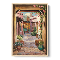 Albuquerque Old Town Charm - Oak Framed Canvas Wall Art - Front