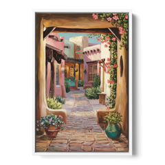 Albuquerque Old Town Charm - White Framed Canvas Wall Art - Front