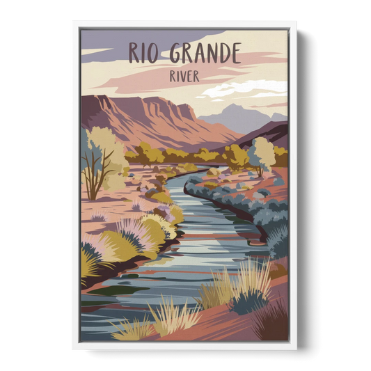Albuquerque Rio Grande Views - White Framed Canvas Wall Art - Front