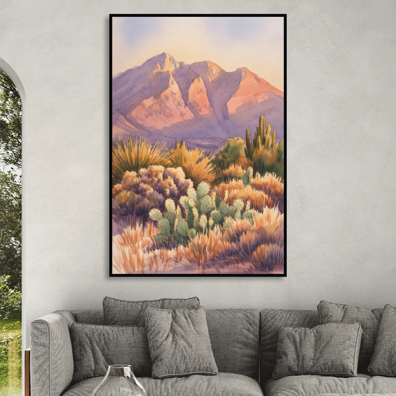 Albuquerque Sandia Mountains Living Room - Black Canvas Wall Art