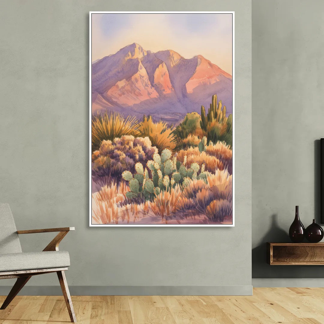 Albuquerque Sandia Mountains Sitting Room - White Canvas Wall Art