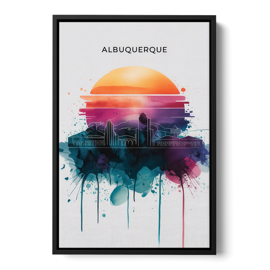 Albuquerque Skyline Sunset - Black Framed Canvas Wall Art - Front