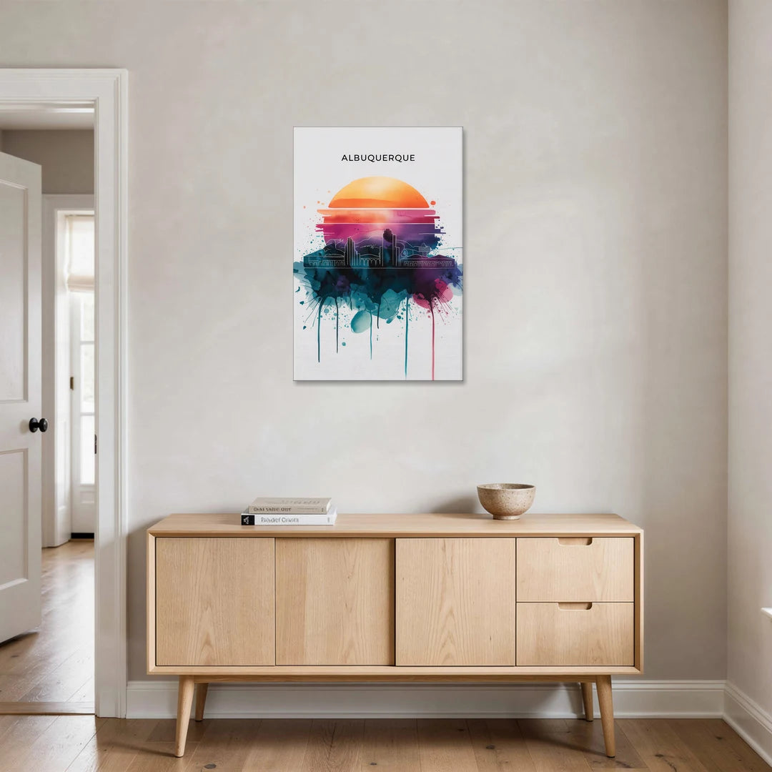 Albuquerque Skyline Sunset - Canvas Wall Art - Coffee Table - 24x36