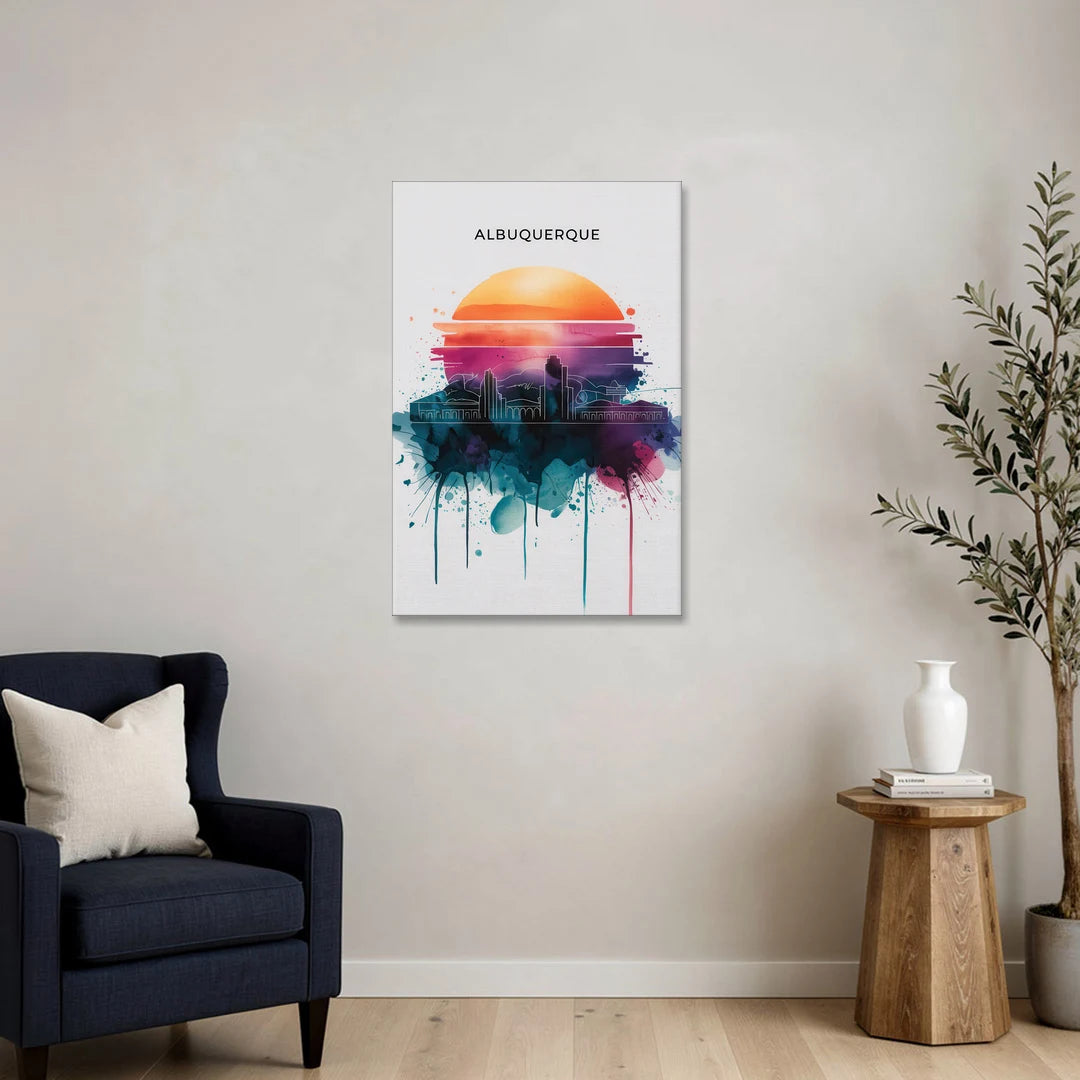Albuquerque Skyline Sunset - Canvas Wall Art - Sofa - 24x36