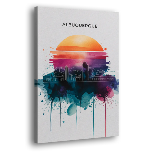 Albuquerque Skyline Sunset Side - Canvas Wall Art