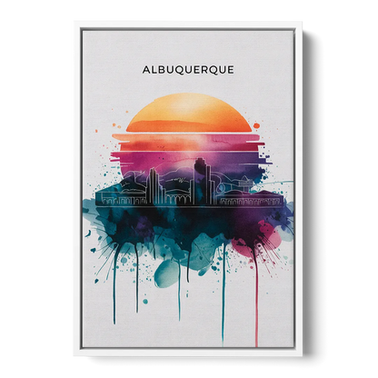 Albuquerque Skyline Sunset Front - White Canvas Wall Art