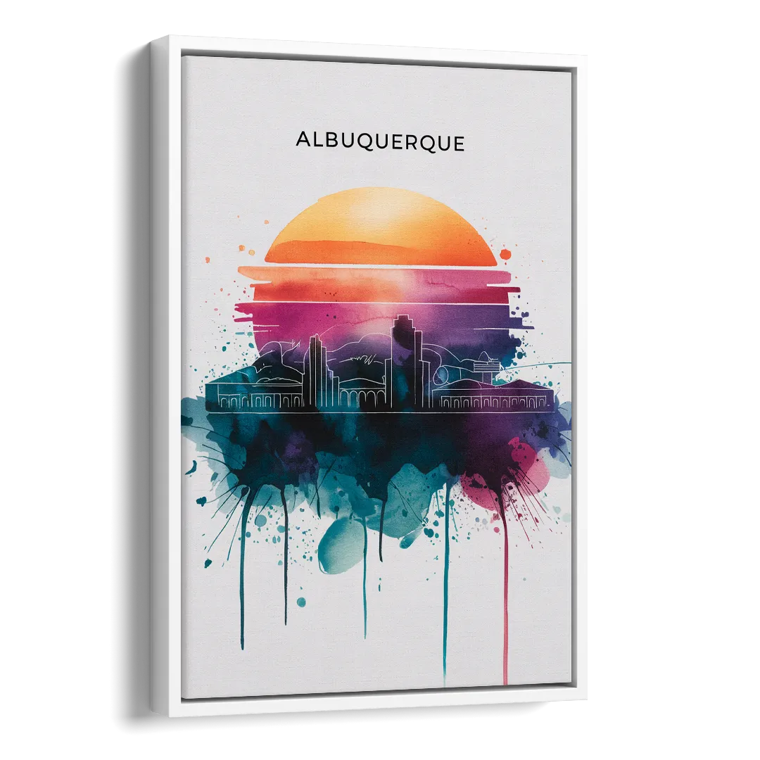 Albuquerque Skyline Sunset Side - White Canvas Wall Art