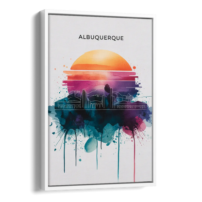 Albuquerque Skyline Sunset Side - White Canvas Wall Art