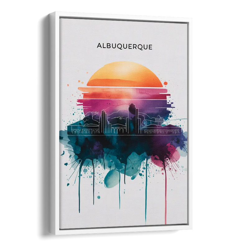 Albuquerque Skyline Sunset Side - White Canvas Wall Art