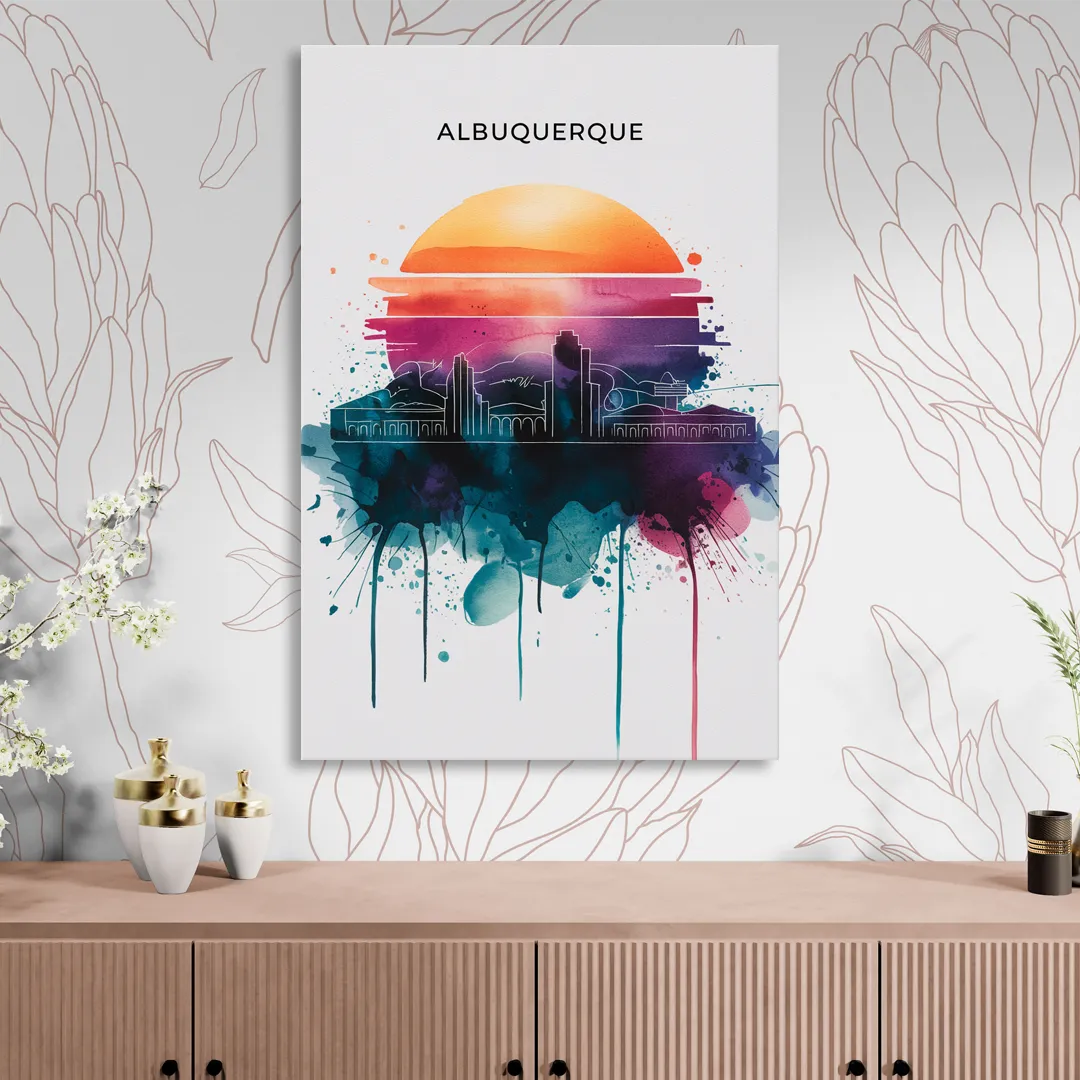 Albuquerque Skyline Sunset Living Room - Canvas Wall Art