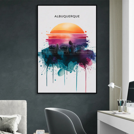 Albuquerque Skyline Sunset Living Room - Black Canvas Wall Art
