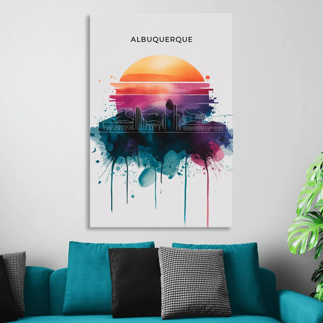 Albuquerque Skyline Sunset Sitting Room - Canvas Wall Art