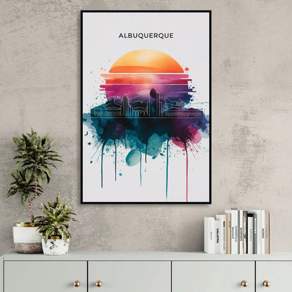 Albuquerque Skyline Sunset Sitting Room - Black Canvas Wall Art