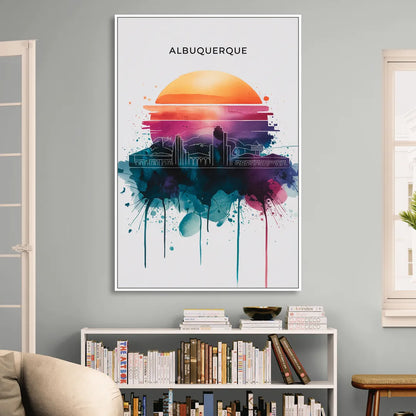 Albuquerque Skyline Sunset Sitting Room - White Canvas Wall Art