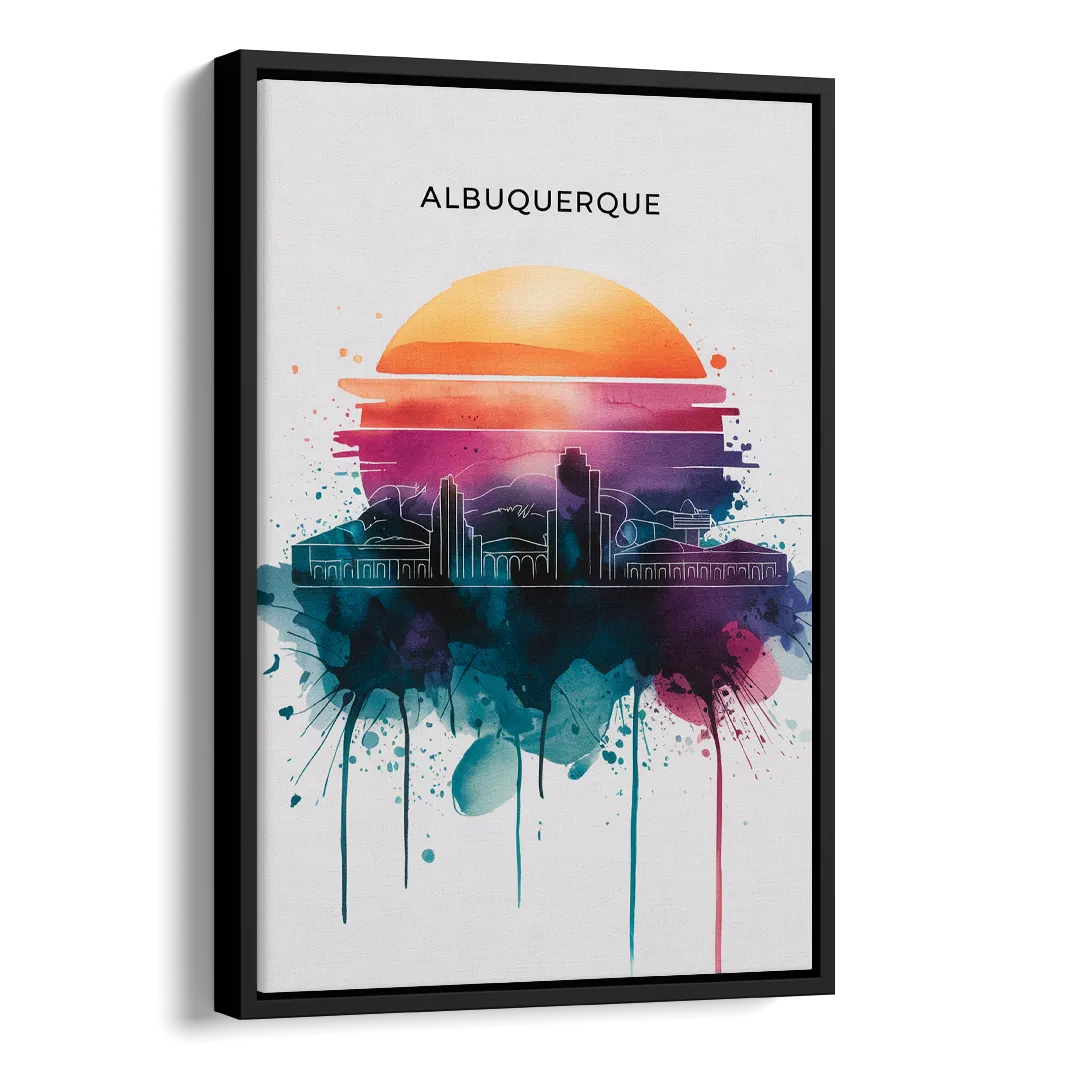 Albuquerque Skyline Sunset Side - Black Canvas Wall Art