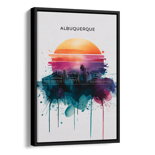 Albuquerque Skyline Sunset Side - Black Canvas Wall Art