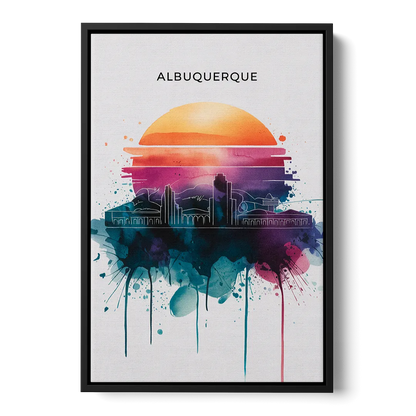 Albuquerque Skyline Sunset Front - Black Canvas Wall Art