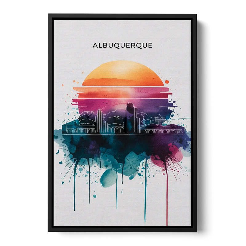 Albuquerque Skyline Sunset Front - Black Canvas Wall Art