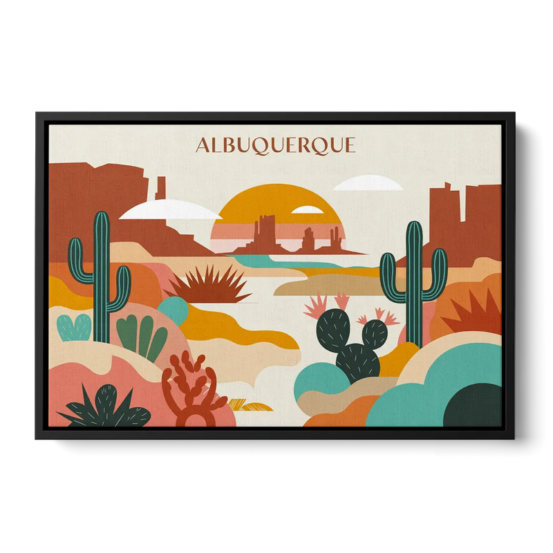 Albuquerque Southwest Colors Front - Black Canvas Wall Art