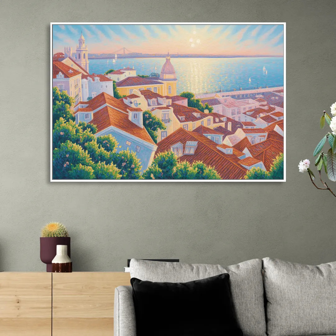 Alfama Charm Sitting Room - White Canvas Wall Art