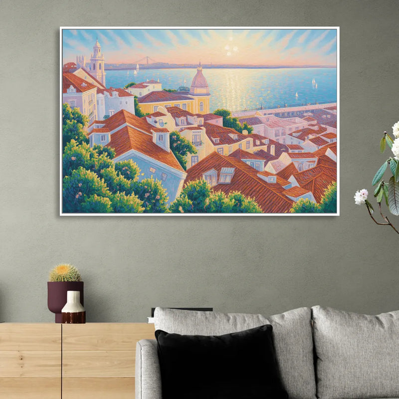 Alfama Charm Sitting Room - White Canvas Wall Art