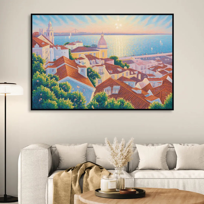Alfama Charm Living Room - Black Canvas Wall Art