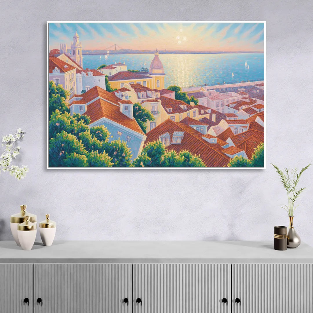 Alfama Charm Living Room - White Canvas Wall Art