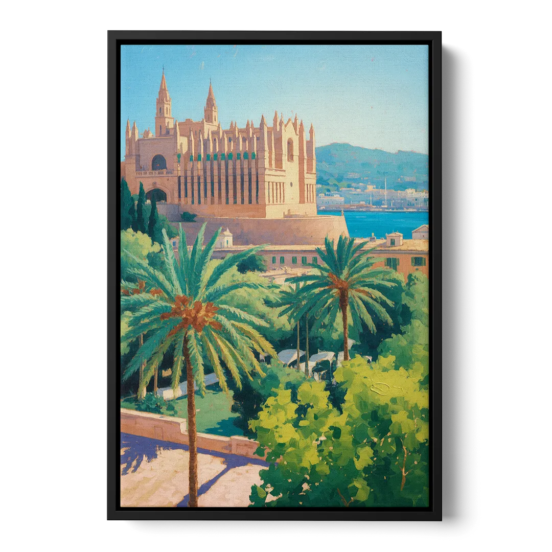 Almudaina Palace View Front - Black Canvas Wall Art
