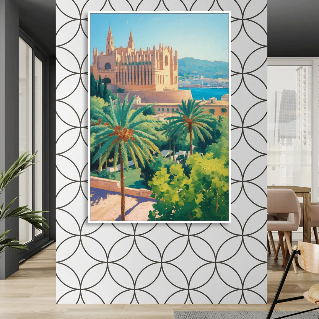 Almudaina Palace View Sitting Room - White Canvas Wall Art