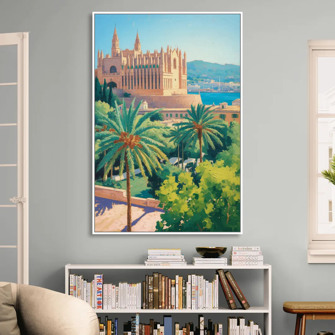 Almudaina Palace View Living Room - White Canvas Wall Art