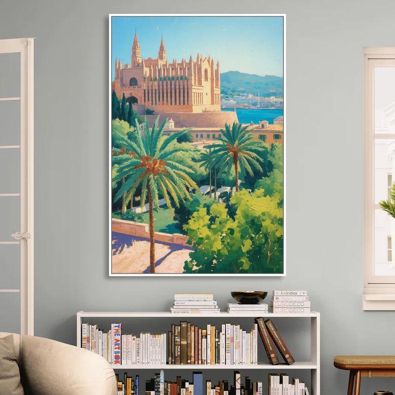 Almudaina Palace View Living Room - White Canvas Wall Art