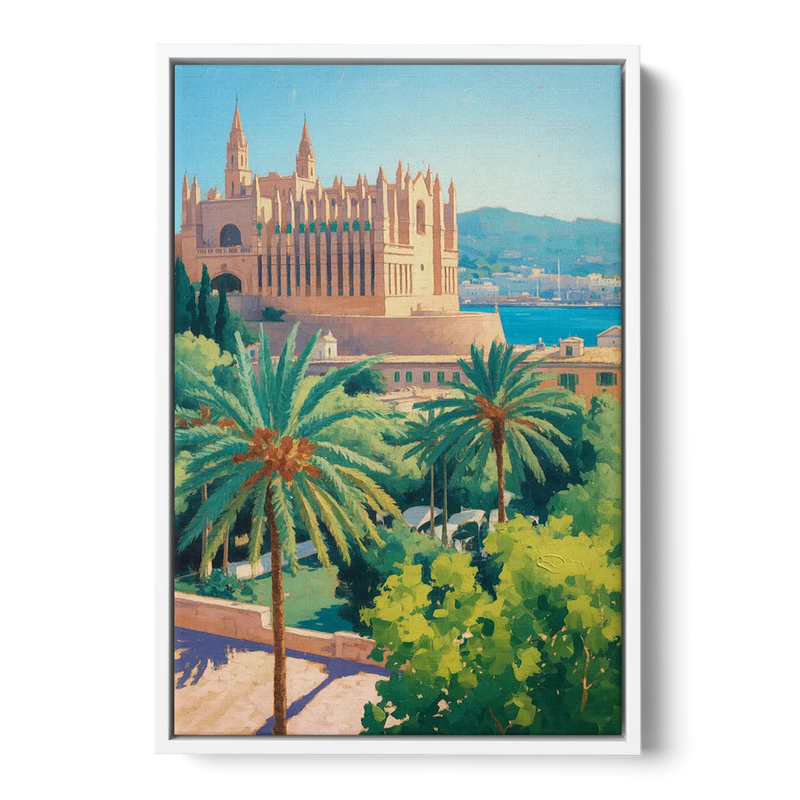 Almudaina Palace View Front - White Canvas Wall Art